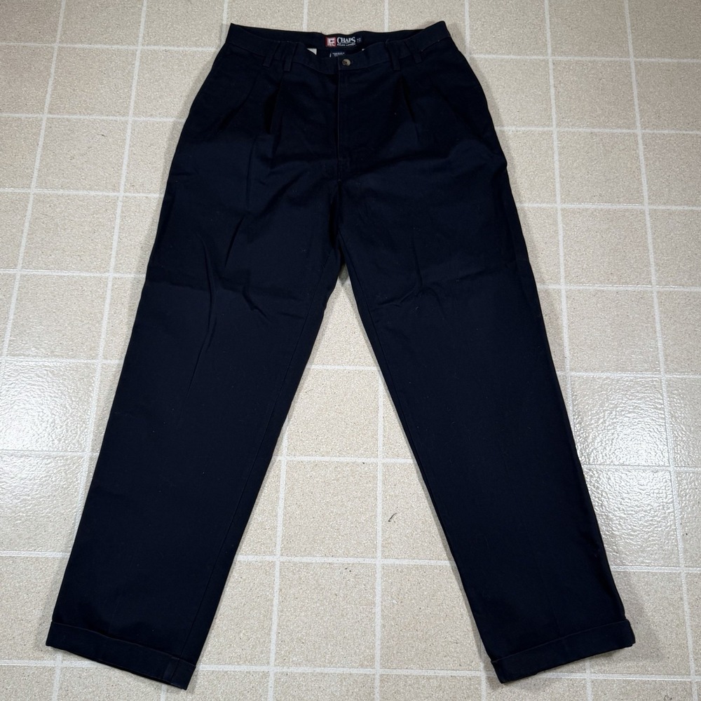 Vintage Chaps Ralph Lauren Chino Pants 32x34 Navy Blue Pleated Wide Wale 90s